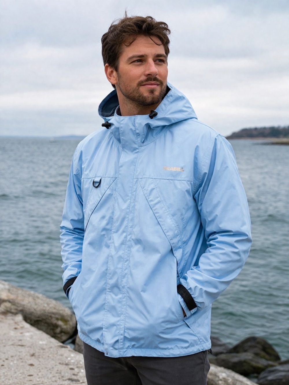 Frabill Light Blue Hooded Men's Fishing Rain Jacket